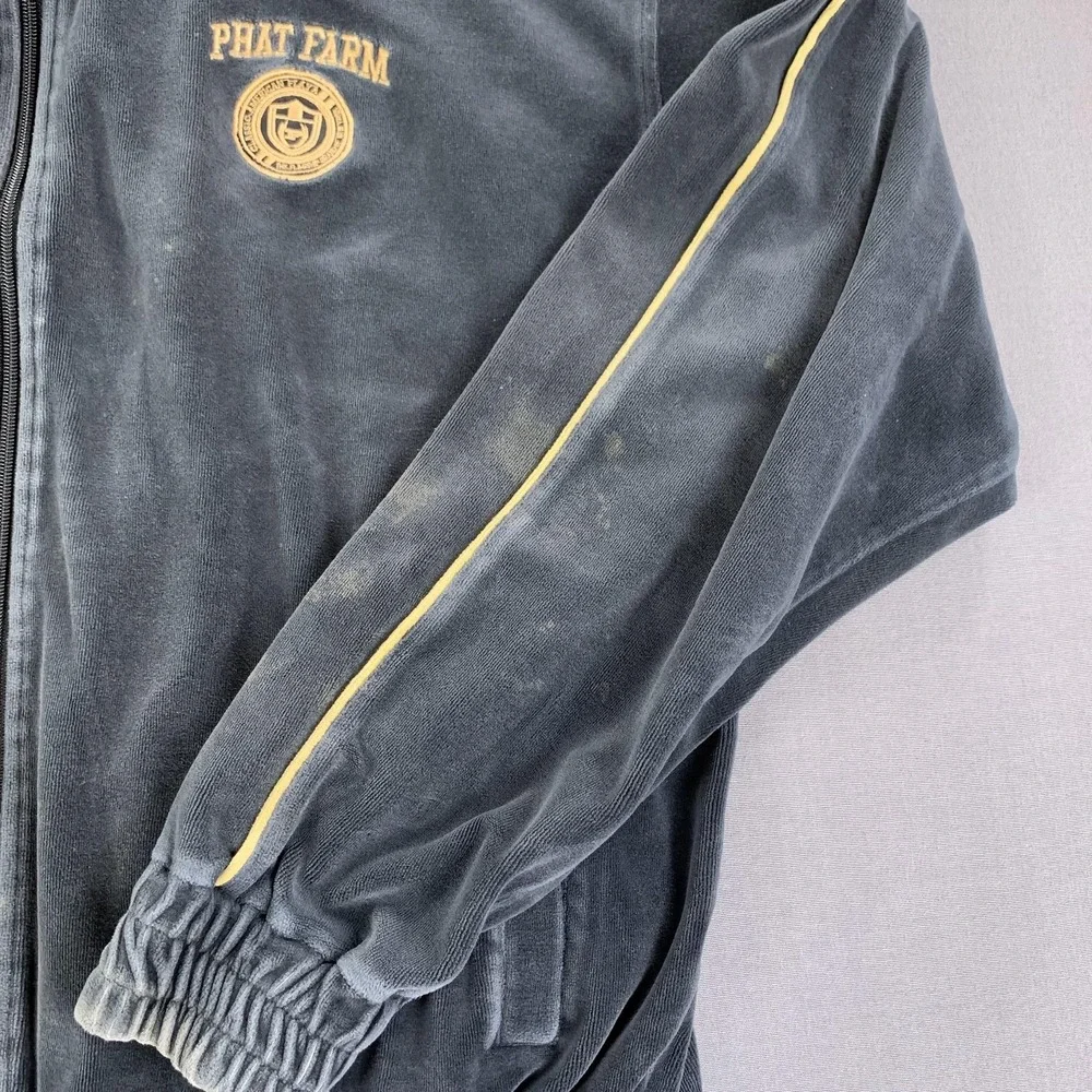 Phat Farm Track Jacket‎ Mens XL Gray Velour Full Zip Logo Hip Hop Athletic Y2K